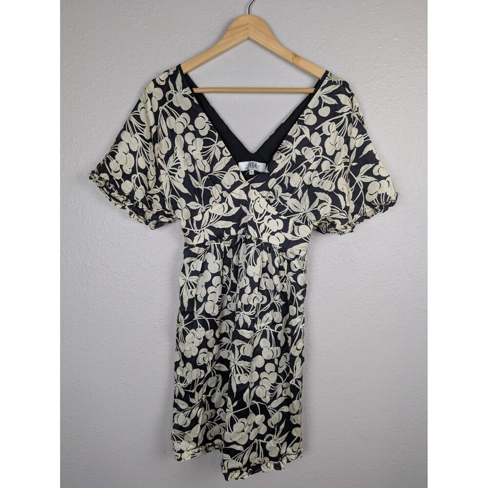 Tibi Black and Cream Floral Mini Dress